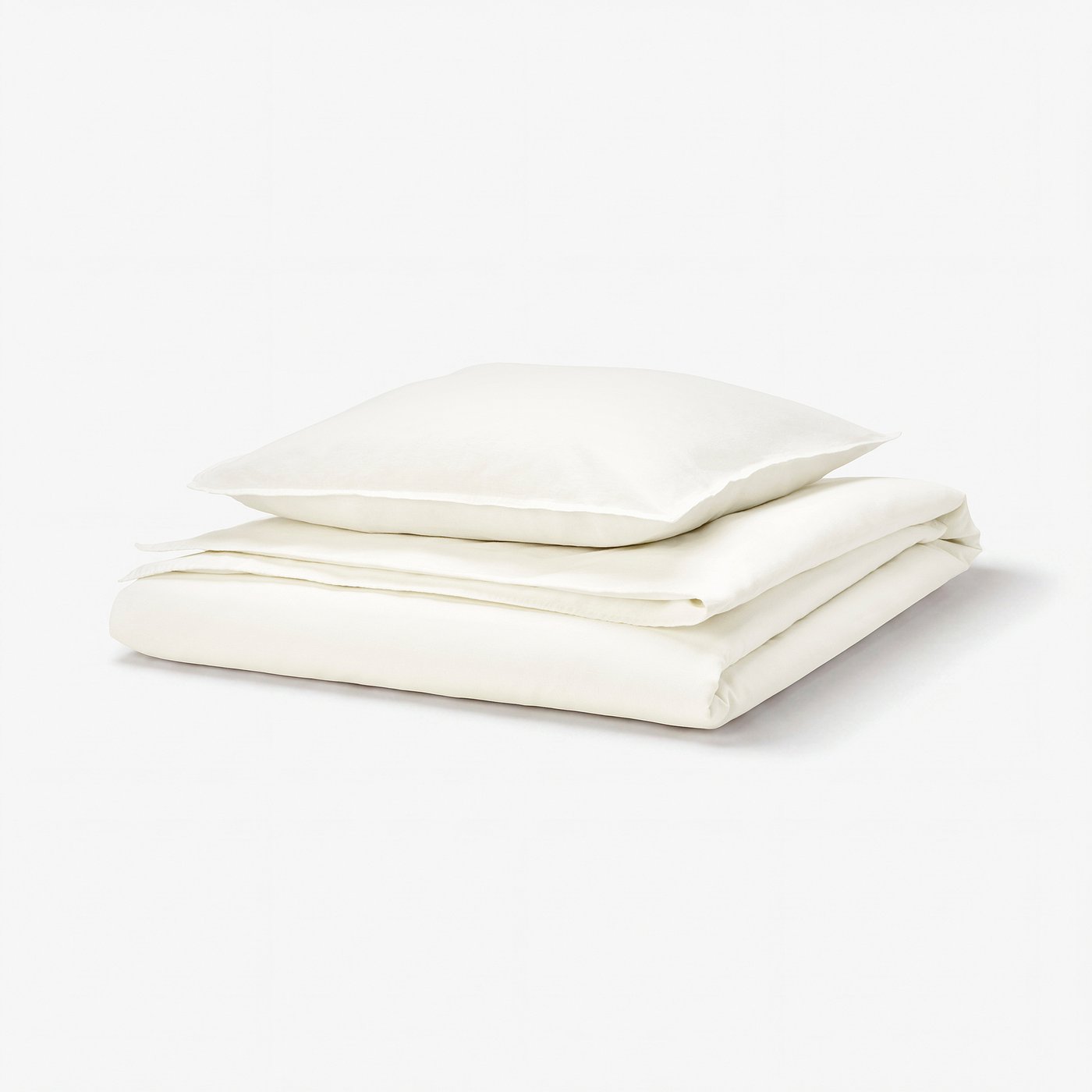 Folded white RUNDHAGTORN linen-cotton duvet set with square pillowcases, soft, naturally stain-resistant.