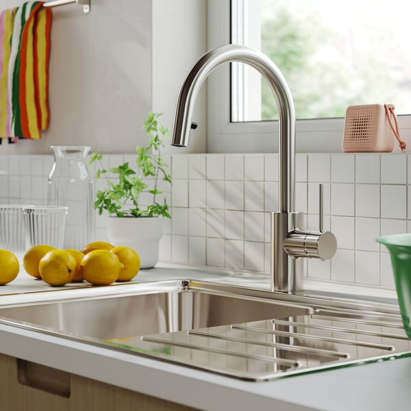 SALLSJÖN Kitchen mixer tap pull out, stainless steel colour