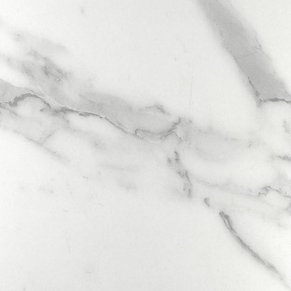 Smooth, stylish wall panel, milky-white with soft grey veins, high-quality finish, resistant to heat, water, grease, and dirt.