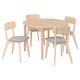 SKANSNÄS table & chairs set; light wood, round, modern; 4 chairs, cushioned seats.