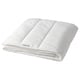 SKOGSFRÄKEN white duvet, soft, fluffy, machine-washable, breathable fabric, folded square shape.