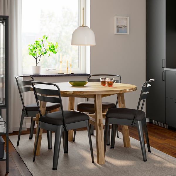 SKOGSTA / RAMSNÄS Table and 4 chairs, acacia/anthracite Vissle dark grey, 120 cm