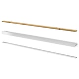 SKYTTA sliding door rails. Three parts: top and bottom aluminium rails, and a pine support rail.
