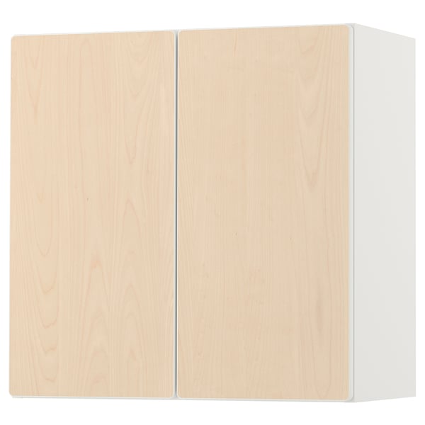 SMÅSTAD two-door cabinet in white and light wood. Rectangular, wall-mounted with soft-close hinges.