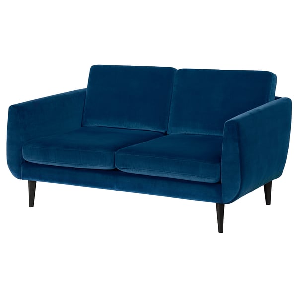 SMEDSTORP: blue velvet retro sofa with soft curves and cone legs.