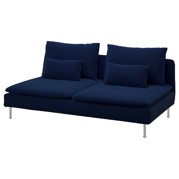 Deep blue modern sofa, SÖDERHAMN, l-shaped, steel legs, polyester & foam, family seating.