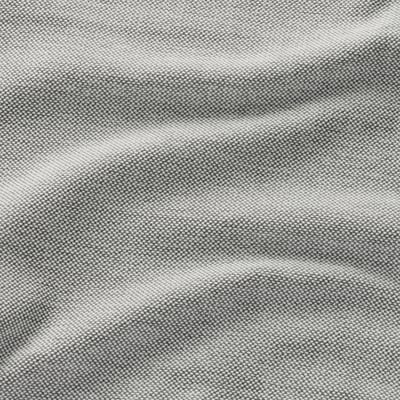 Close-up texture of soft, striped, grey woven fabric. Detailed pattern of interlacing threads in subtle horizontal bands.