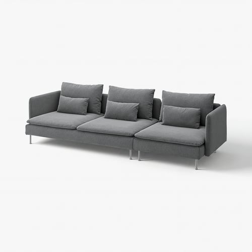 SÖDERHAMN grey fabric sectional sofa, modern design with deep seats and high legs, ideal for relaxation.