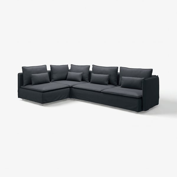 SÖDERHAMN sectional sofa, dark grey, modern design, deep soft seats, high legs, removable cushions.