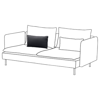 SÖDERHAMN modern white sofa with 4 cushions, metal legs, dark grey pillow.