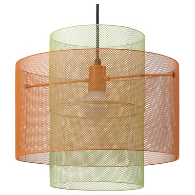 SOLVINDEN pendant light: double tiered, orange & green mesh shades, cylindrical shape, modern design.