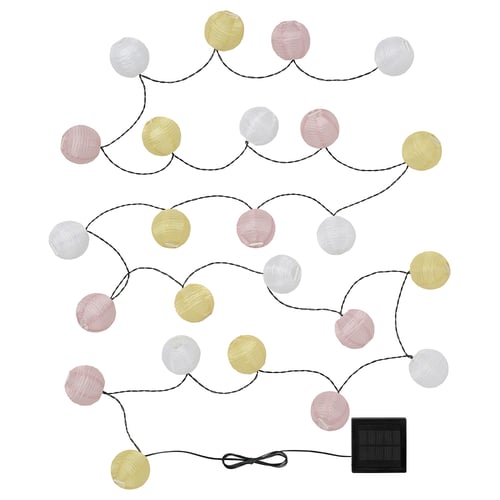 SOLVINDEN solar-powered lanterns, multicoloured spheres on strings, eco-friendly, brighten outdoor spaces.