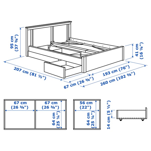 Illustration with measurements for the product: SONGESAND.