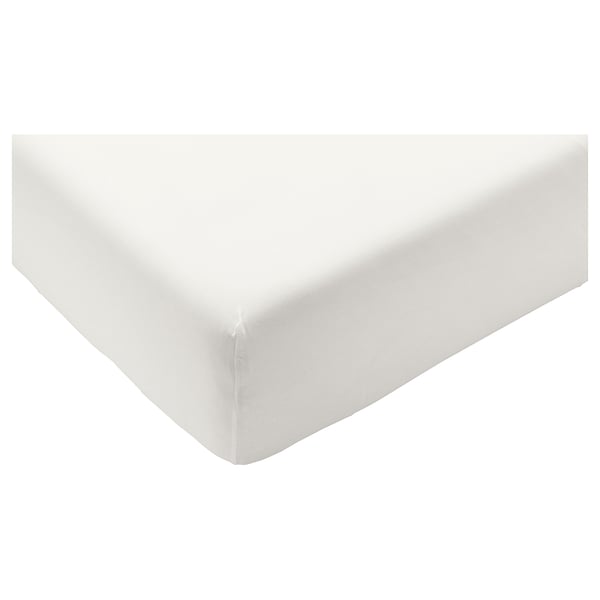 STRANDLOKA white fitted sheet, rectangular, smooth fabric.