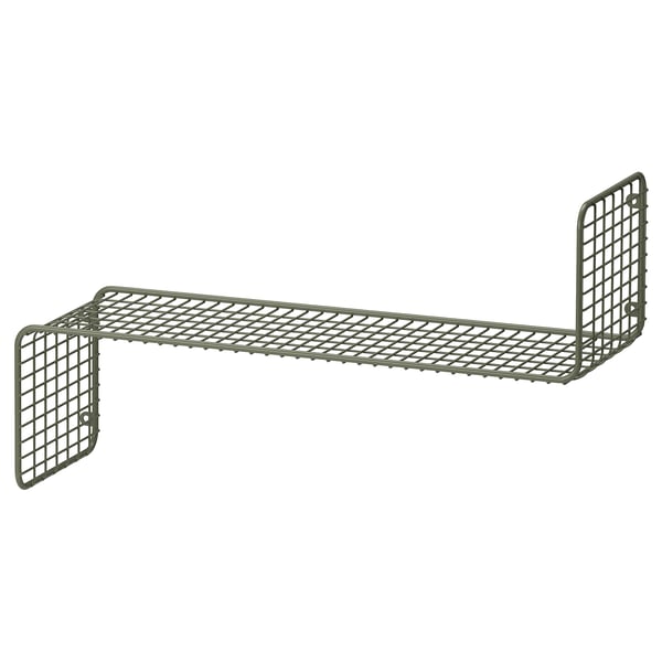 A grey metal wire wall shelf, SVENSHULT, with a grid pattern and angled edges.