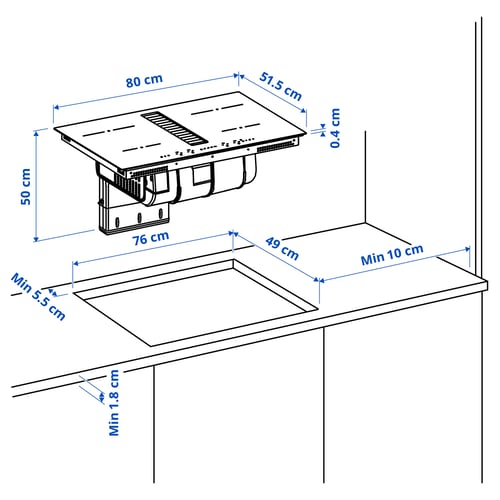Illustration with measurements for the product: TÄCKNAN.