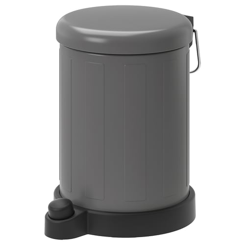 Grey TOFTAN pedal bin with foot pedal, handle, and lid, made of galvanised steel and plastic.