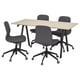 A TROTTEN furniture set with a rectangular table and four grey fabric swivel chairs.