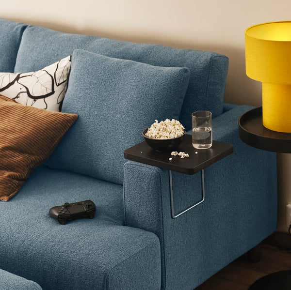 UPPÅKRA 3-seat modular sofa, with chaise longue, right/Axvall dark grey-blue