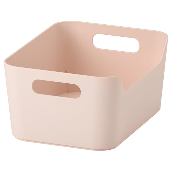 UPPDATERA light pink plastic storage box, rectangular with handles.