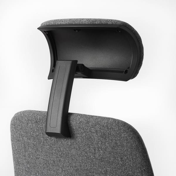 Ergonomic office chair backrest with adjustable, padded headrest for comfort and support.
