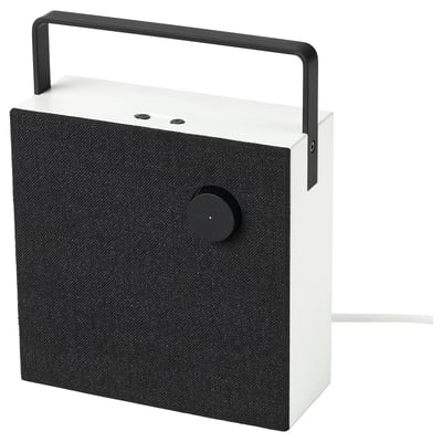 VAPPEBY white portable bluetooth speaker with black fabric front and handle.