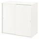 A white VIHALS cabinet with sliding doors. The modern design fits well in small spaces and is made of acrylic paint and particleboard.