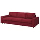 Red vimine sofa with modular design, upholstered in fabric and supported by wooden legs.