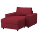 Bright red VIMLE sectional sofa, l-shaped with storage, modern design, cozy texture.