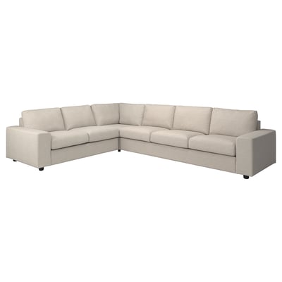 VIMLE sectional sofa, beige, wide l-shape, modern minimalist design, upholstered in gunnared fabric.
