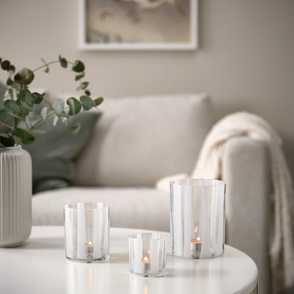 VINDSTILLA Candle holder, striped/white, 11 cm