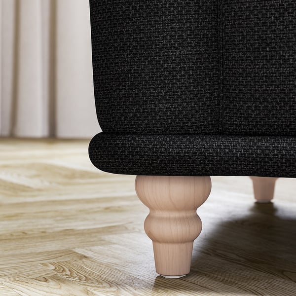 Black VISKAFORS sofa leg, wooden, rounded design.
