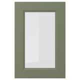 AXSTAD grön rektangulär glasdörr, matt finish, mjuka linjer, infälld glaspanel, modern traditionell design.