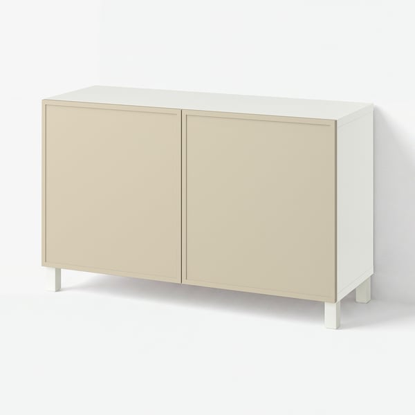 BESTÅ Förvaring med dörrar, Krukmakare beige/Stubbarp vit, 120x42x74 cm