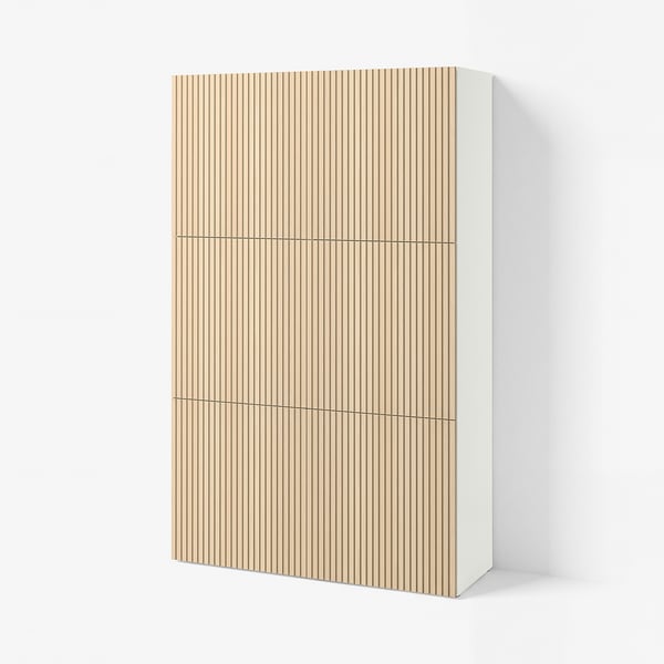 BESTÅ Förvaring med dörrar, vit/Björköviken askfaner, 120x42x193 cm