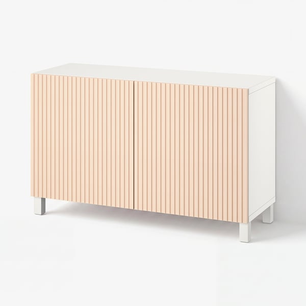 BESTÅ Förvaring med dörrar, vit/Björköviken/Stubbarp björkfaner, 120x42x74 cm
