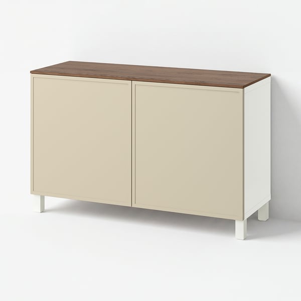 BESTÅ Förvaring med dörrar, vit/Krukmakare beige, 120x42x75 cm