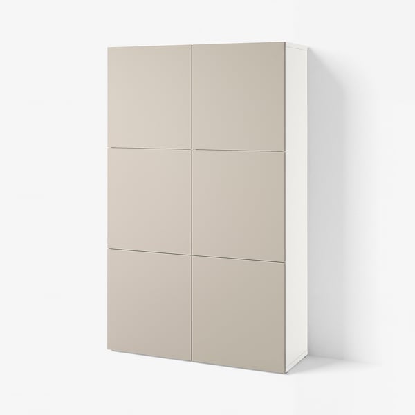 BESTÅ Förvaring med dörrar, vit/Lappviken ljust gråbeige, 120x42x193 cm