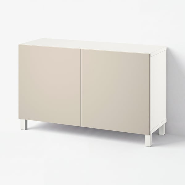 BESTÅ Förvaring med dörrar, vit/Lappviken/Stubbarp ljust gråbeige, 120x42x74 cm