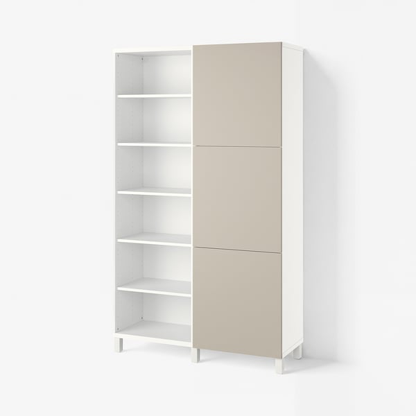 BESTÅ Förvaring med dörrar, vit/Lappviken/Stubbarp ljust gråbeige, 120x42x202 cm