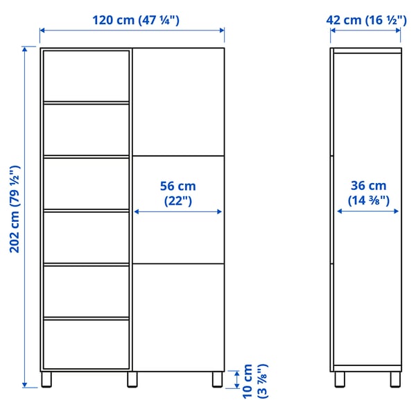 Illustration med mått för produkten: BESTÅ.