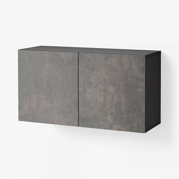 BESTÅ Hylla med dörrar, svartbrun/Kallviken mörkgrå, 120x42x64 cm