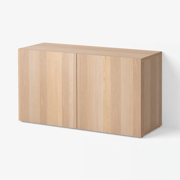 BESTÅ Hylla med dörrar, vitlaserad ekeffekt/Lappviken vitlaserad ekeffekt, 120x42x64 cm