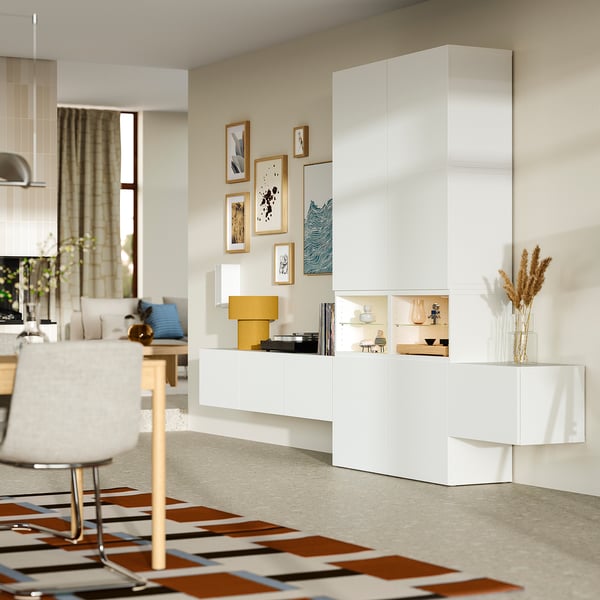 BESTÅ Mediaförvaring, kombination, vit/Lappviken vit, 360x42x231 cm
