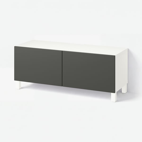 BESTÅ Tv-bänk med dörrar, vit Lappviken/Stubbarp/mörkgrå, 120x42x48 cm