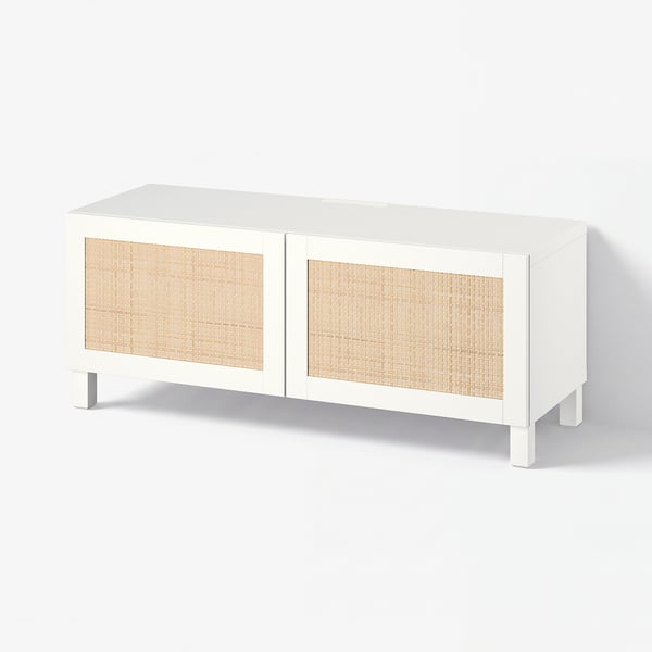 BESTÅ Tv-bänk med dörrar, vit Studsviken/Stubbarp/vit, 120x42x48 cm
