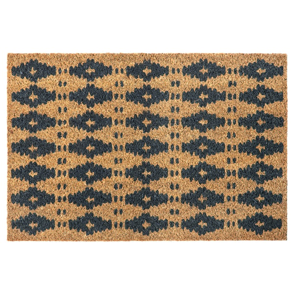 BETALVÄG dörrmatta, beige & svart, kokosfiber, rektangulär, geometriskt mönster.