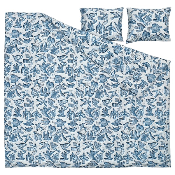 BITTERSÖTA Påslakan 2 örngott, ljusgrå/blå, 240x220/50x60 cm