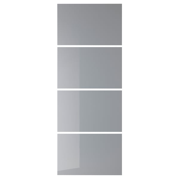 BJÖRNÖYA: skjutdörrset i frostat glas med fyra paneler. Modern, minimalistisk design. Rektangulär form, glasemaljfinish.