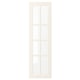 En vit dörr BODBYN med en klassisk, fasad design. Den är gjord av fiberplatta och glas, med en slät, benvit yta.
